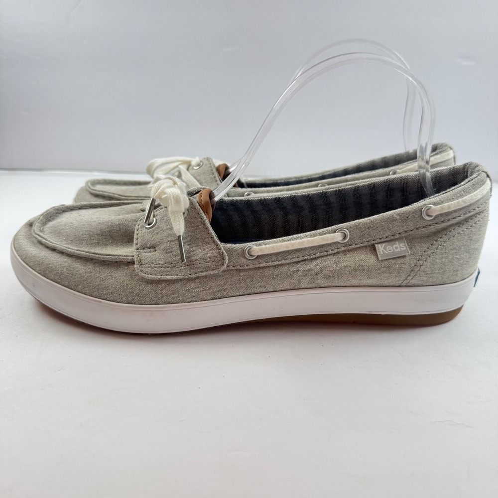 Keds Womens WF61902 Gray Canvas Boat Shoes Dream Foam Memory Size 10